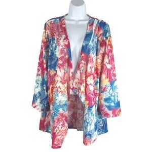 Chico's Open Cardigan Jacket‎ Size 2 Painted Floral Knit Drape NWT CJ-1776